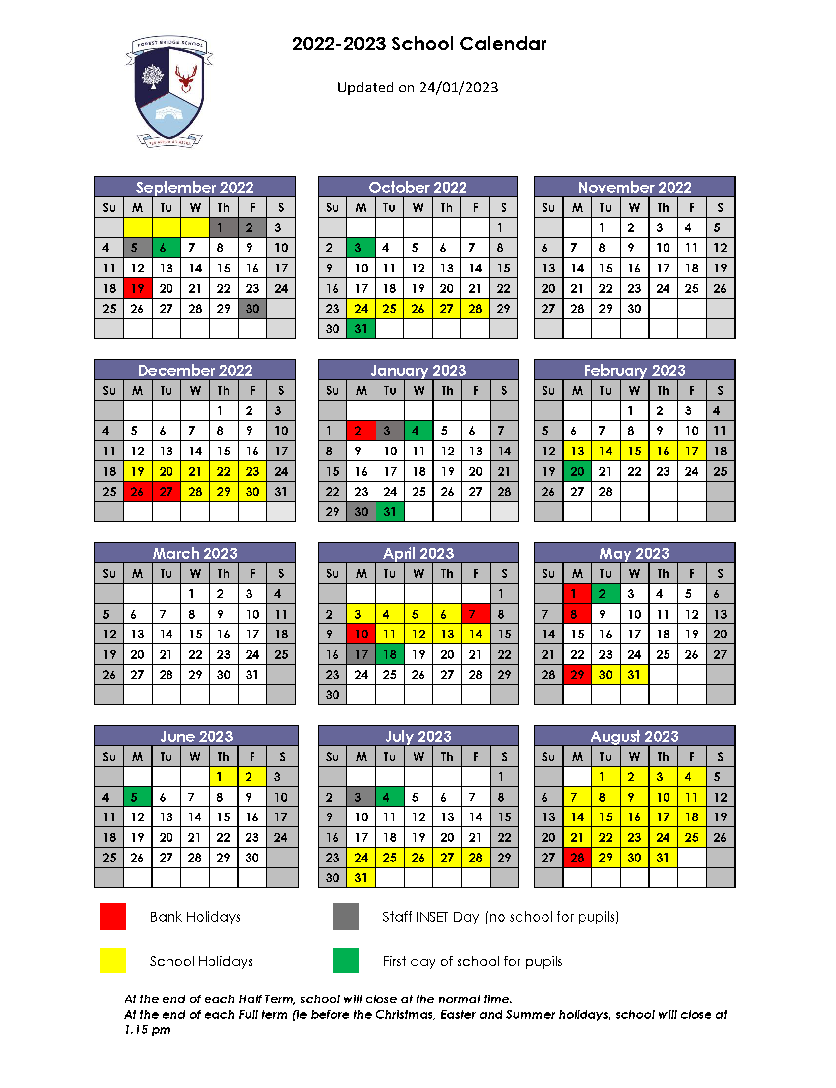 Important dates & events Forest Bridge School
