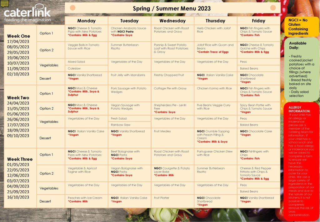 Spring-Summer lunch menu